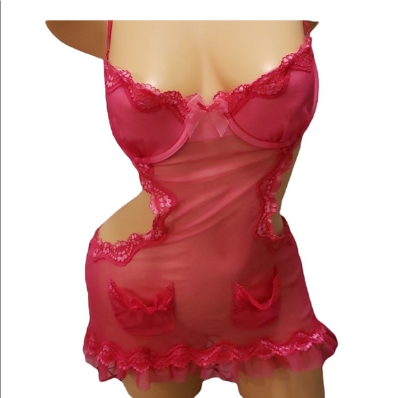 Victoria's Secret Sexy Little Things Hot Pink Sheer Apron Negligee Linge… - Picture 4 of 9